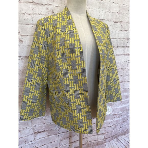 Kasper Open Front Blazer Jacket Size 10 Black Yellow Houndstooth Plaid NEW - Picture 3 of 11